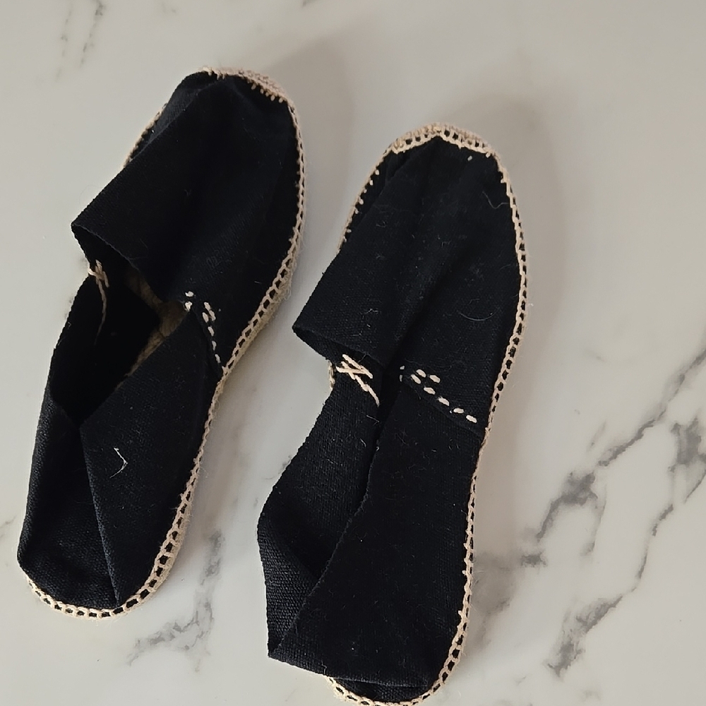 Cousu Main Black Espadrille Flats – Boho Summer Slip-On Shoes 35C